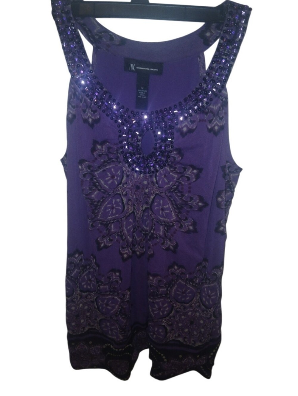 INC International Concepts Purple Beaded Sleeveless Tank